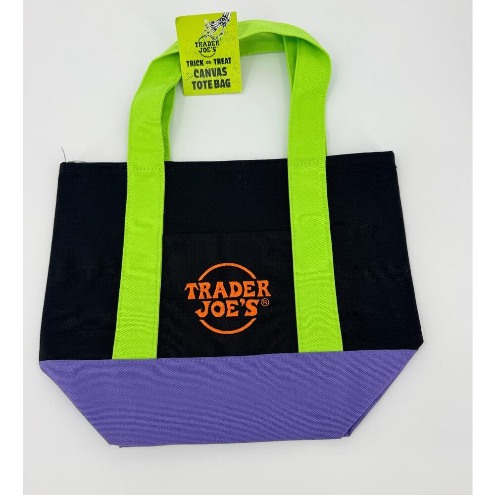 Trader Joe's Trick or Treat Mini Canvas Tote Bag Multicolor Halloween 2025 NWT